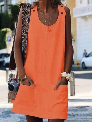 Casual Loose Solid U Neck Sleeveless Long Tank Top - Image 4
