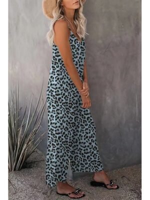Casual Loose Solid V Neck Spaghetti Strap Wide Leg Jumpsuit - Image 14