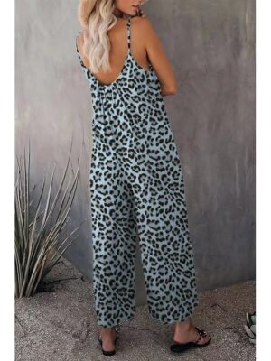 Casual Loose Solid V Neck Spaghetti Strap Wide Leg Jumpsuit - Image 15