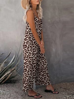 Casual Loose Solid V Neck Spaghetti Strap Wide Leg Jumpsuit - Image 17