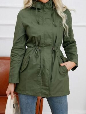Casual Loose Solid Zip Hoodie Long Sleeve Winter Coat - Image 3