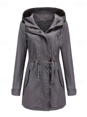 Casual Loose Solid Zip Hoodie Long Sleeve Winter Coat - Image 9