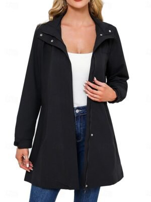 Casual Loose Solid Zipper Long Sleeve Jacket - Image 2