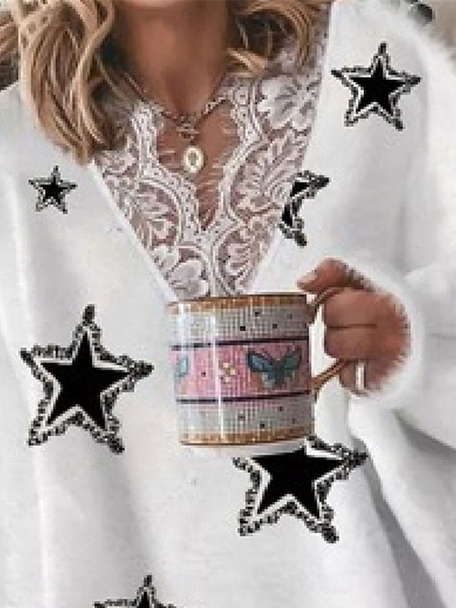 Casual Loose Star V Neck Long Sleeve Knit Jumper - Image 2