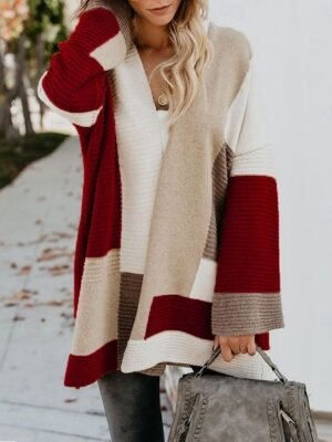 Casual Loose Striped Open Front Long Sleeve Long Cardigan - Image 1