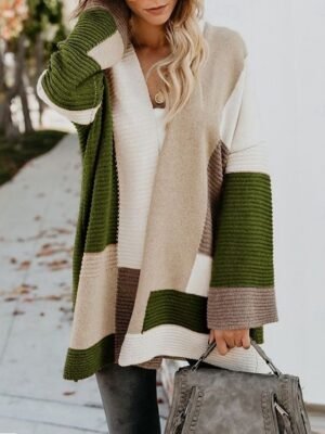 Casual Loose Striped Open Front Long Sleeve Long Cardigan - Image 2