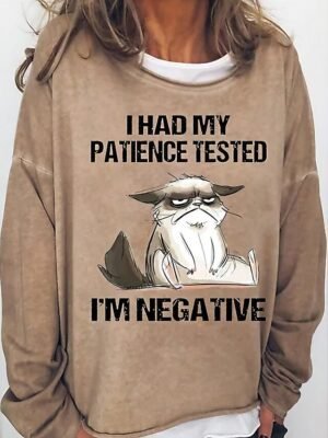 Casual Oversized Cat Print Round Neck Long Sleeve Sweatshirt - Image 2