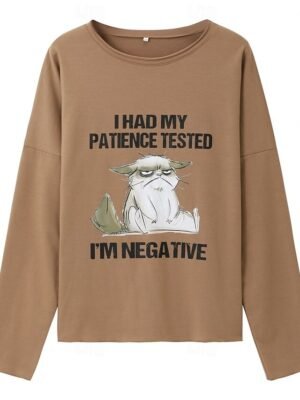 Casual Oversized Cat Print Round Neck Long Sleeve Sweatshirt - Image 3