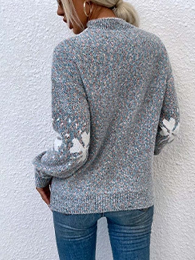 Casual Oversized Snowflake Round Neck Long Sleeve Sweater - Image 2