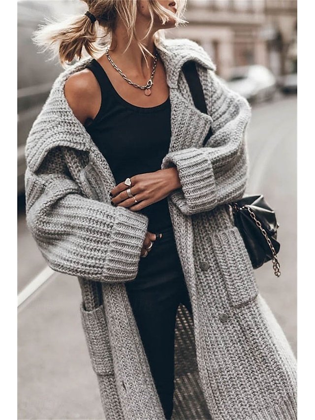 Casual Oversized Solid Open Front Long Sleeve Knit Cardigan - Image 1