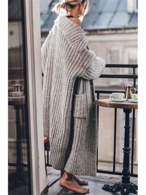 Casual Oversized Solid Open Front Long Sleeve Knit Cardigan - Image 3