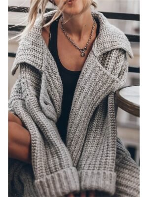 Casual Oversized Solid Open Front Long Sleeve Knit Cardigan - Image 5