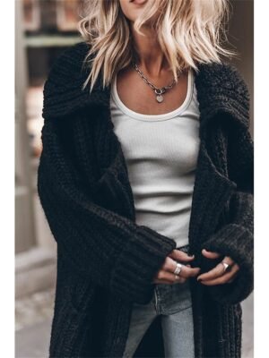 Casual Oversized Solid Open Front Long Sleeve Knit Cardigan - Image 7