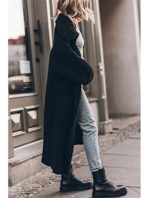 Casual Oversized Solid Open Front Long Sleeve Knit Cardigan - Image 8