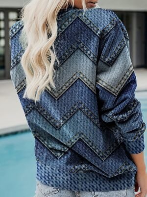 Casual Pullover Geometric Crew Neck Long Sleeve Sweatshirt - Image 2