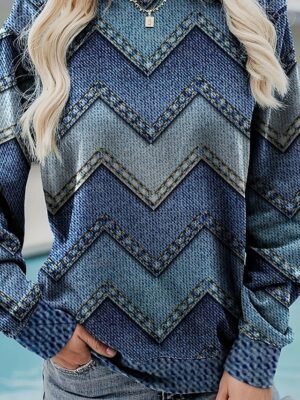 Casual Pullover Geometric Crew Neck Long Sleeve Sweatshirt - Image 3