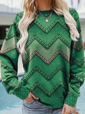 Casual Pullover Geometric Crew Neck Long Sleeve Sweatshirt - Image 4