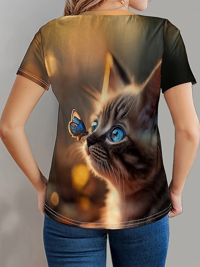 Casual Regular Animal Print Crew Neck Short Sleeve Top - Image 2