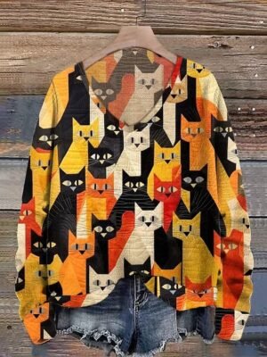 Casual Regular Animal V Neck Long Sleeve Sweater - Image 1
