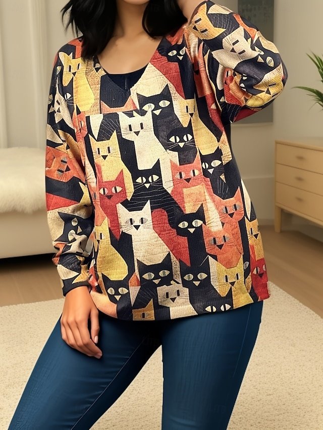 Casual Regular Animal V Neck Long Sleeve Sweater - Image 2
