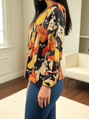 Casual Regular Animal V Neck Long Sleeve Sweater - Image 3