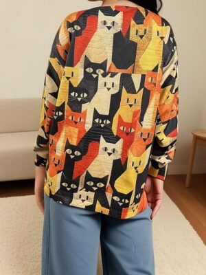 Casual Regular Animal V Neck Long Sleeve Sweater - Image 4