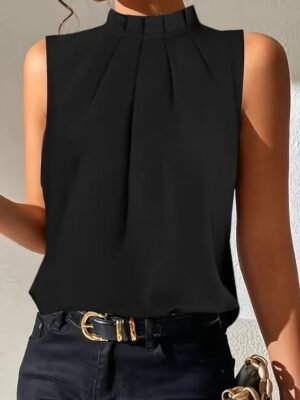 Casual Regular Basic Turtleneck Sleeveless Tank Top - Image 1
