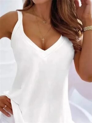 Casual Regular Basic V Neck Sleeveless Tunic Top - Image 3