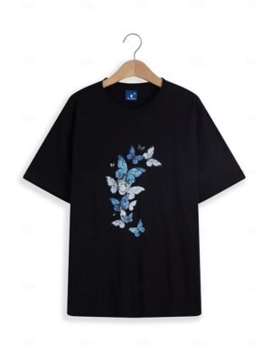 Casual Regular Butterfly Print Round Neck Short Sleeve Summer T-Shirt - Image 17