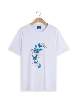 Casual Regular Butterfly Print Round Neck Short Sleeve Summer T-Shirt - Image 4