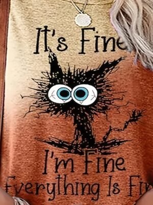 Casual Regular Cat Patchwork Print Round Neck Short Sleeve T-shirt - Image 5