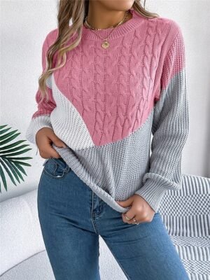 Casual Regular Colour Block Crew Neck Long Sleeve Knitted Jumper - Image 10