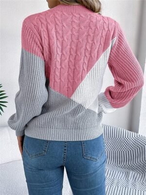 Casual Regular Colour Block Crew Neck Long Sleeve Knitted Jumper - Image 11