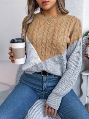 Casual Regular Colour Block Crew Neck Long Sleeve Knitted Jumper - Image 13