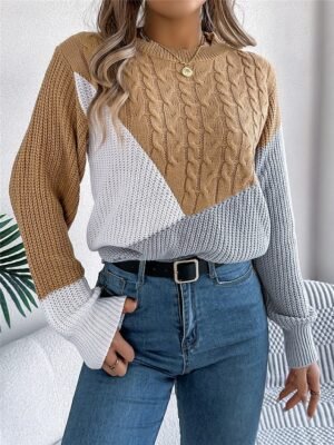 Casual Regular Colour Block Crew Neck Long Sleeve Knitted Jumper - Image 15