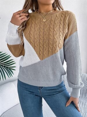 Casual Regular Colour Block Crew Neck Long Sleeve Knitted Jumper - Image 16
