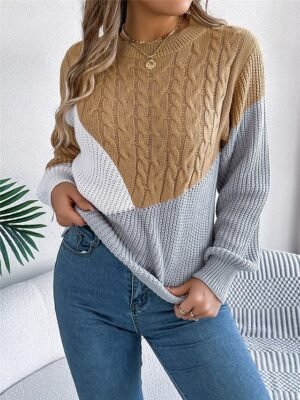 Casual Regular Colour Block Crew Neck Long Sleeve Knitted Jumper - Image 18