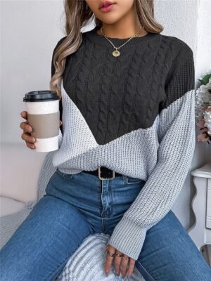 Casual Regular Colour Block Crew Neck Long Sleeve Knitted Jumper - Image 3