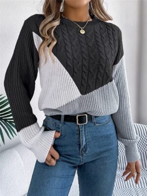 Casual Regular Colour Block Crew Neck Long Sleeve Knitted Jumper - Image 5