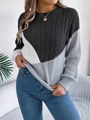 Casual Regular Colour Block Crew Neck Long Sleeve Knitted Jumper - Image 6
