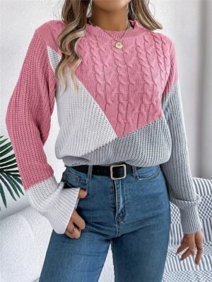 Casual Regular Colour Block Crew Neck Long Sleeve Knitted Jumper - Image 8
