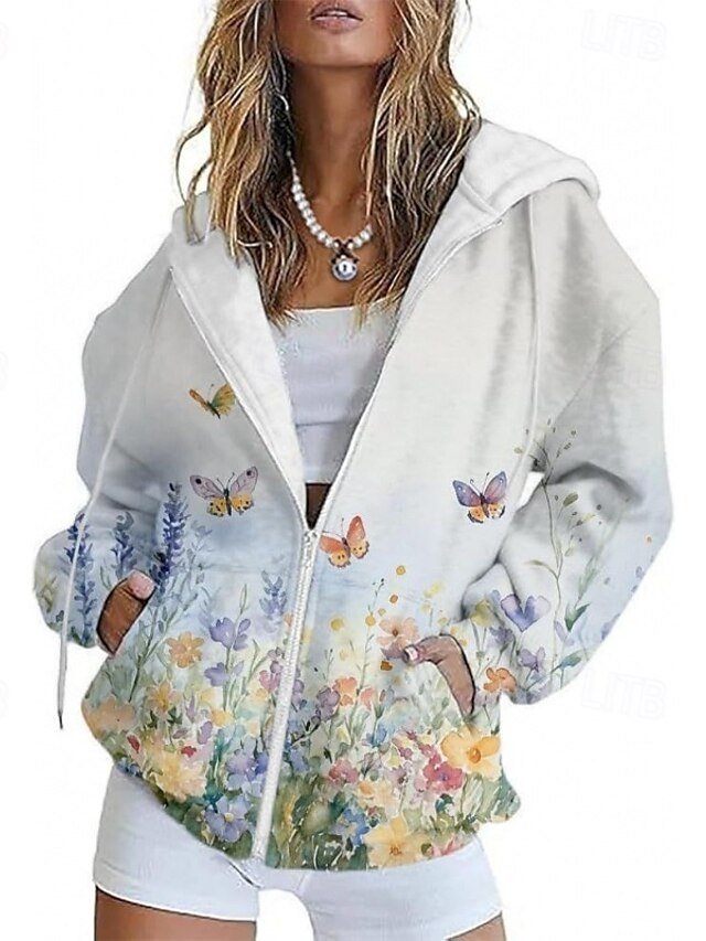 Casual Regular Fit Butterfly Hooded Long Sleeve Jacket - Image 2