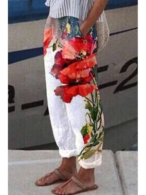 Casual Regular Fit Butterfly Print Full Length Pants - Image 1