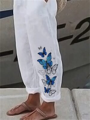 Casual Regular Fit Butterfly Print Full Length Pants - Image 3