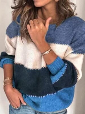 Casual Regular Fit Color Block Crew Neck Long Sleeve Knitted Sweater - Image 6