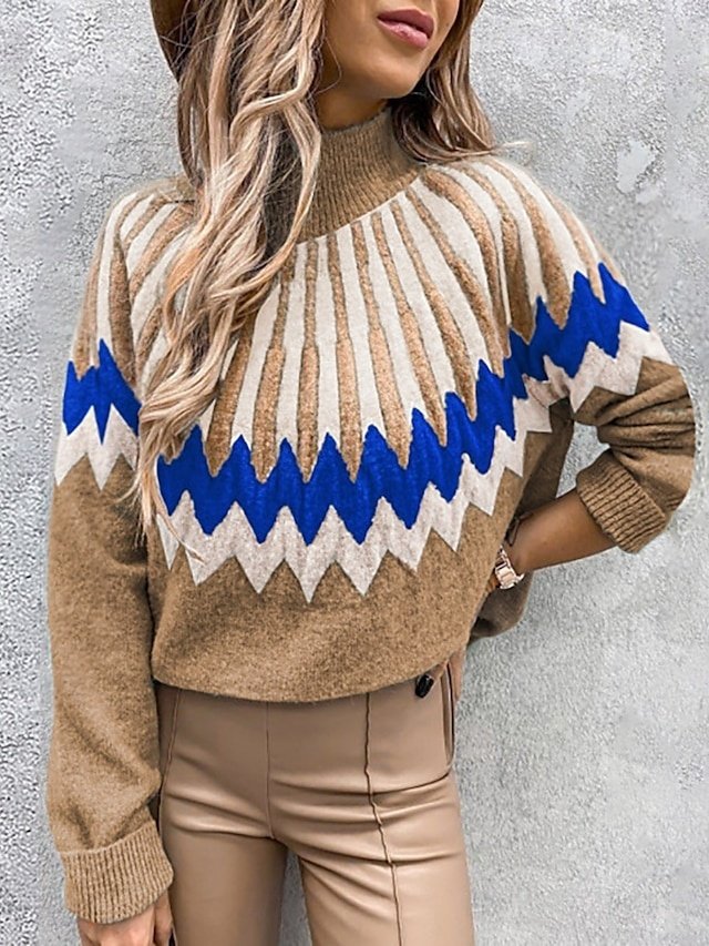 Casual Regular Fit Colour Block Crew Neck Long Sleeve Knitted Top - Image 1