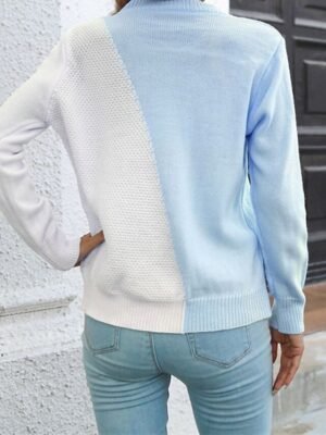 Casual Regular Fit Colour Block Crew Neck Long Sleeve Knit Top - Image 10