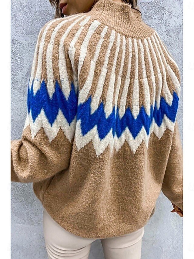 Casual Regular Fit Colour Block Crew Neck Long Sleeve Knitted Top - Image 2