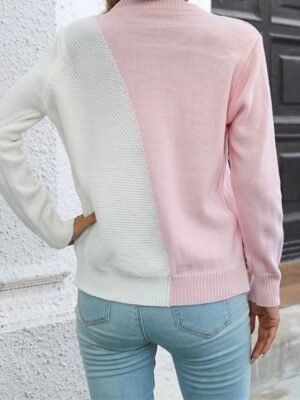 Casual Regular Fit Colour Block Crew Neck Long Sleeve Knit Top - Image 4