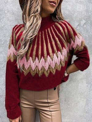 Casual Regular Fit Colour Block Crew Neck Long Sleeve Knitted Top - Image 6